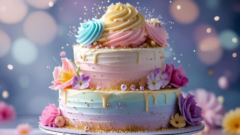 crea un'immagine di una torta stilosa per un compleanno femminile