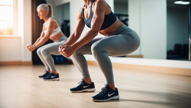 donna over 40 doing a squat